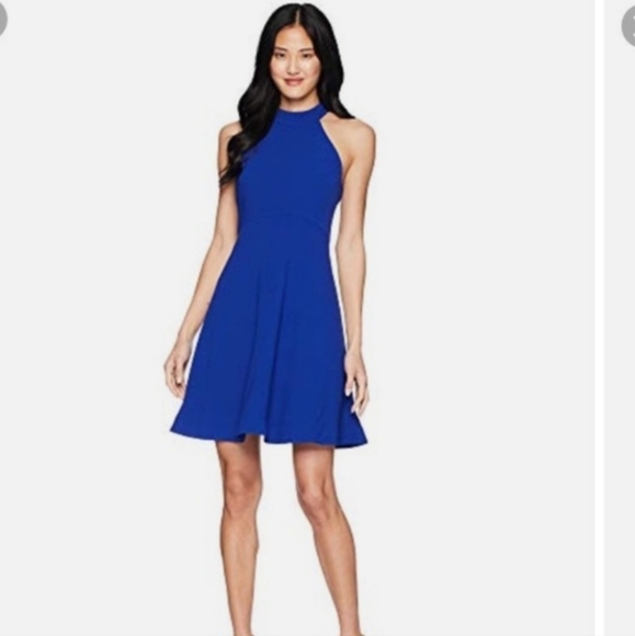 Alfani | Royal Blue Textured Stripe Halter Style Skater Dress - Size: 14 - Picture 1 of 10